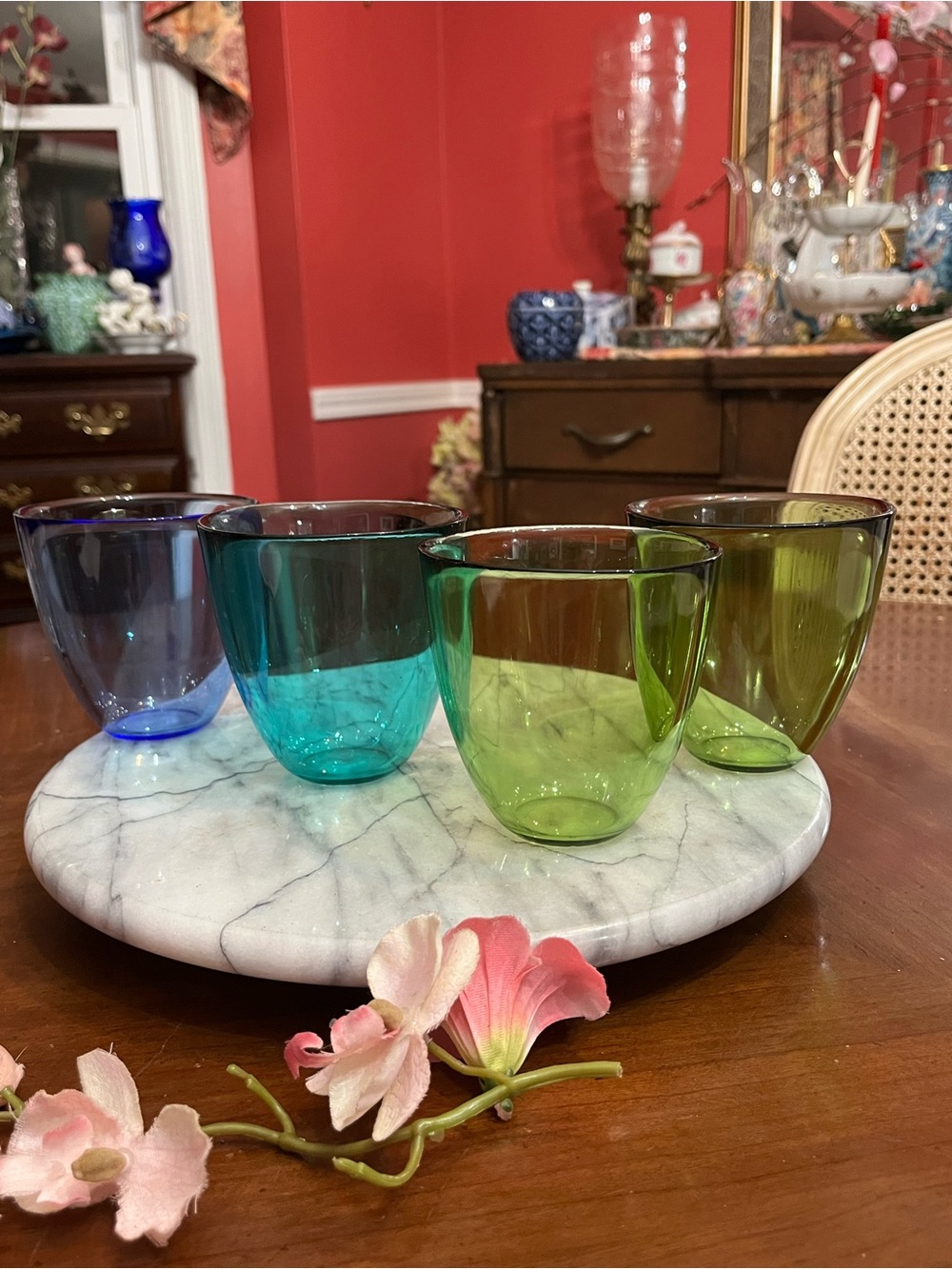Orrefors Sweden "Pastillo" Art Glass Tumblers Set-4 Lena Bergstrom Multi Colors